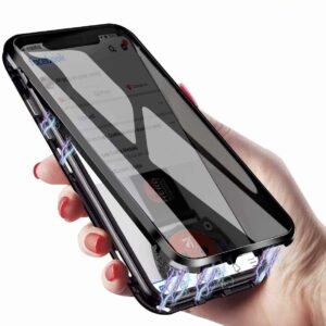 kmxdd anti-peeping galaxy note 20 ultra 360° full body case,clear double sided tempered glass [magnetic adsorption] metal bumper protection privacy cover for note 20 ultra (black, note 20 ultra)