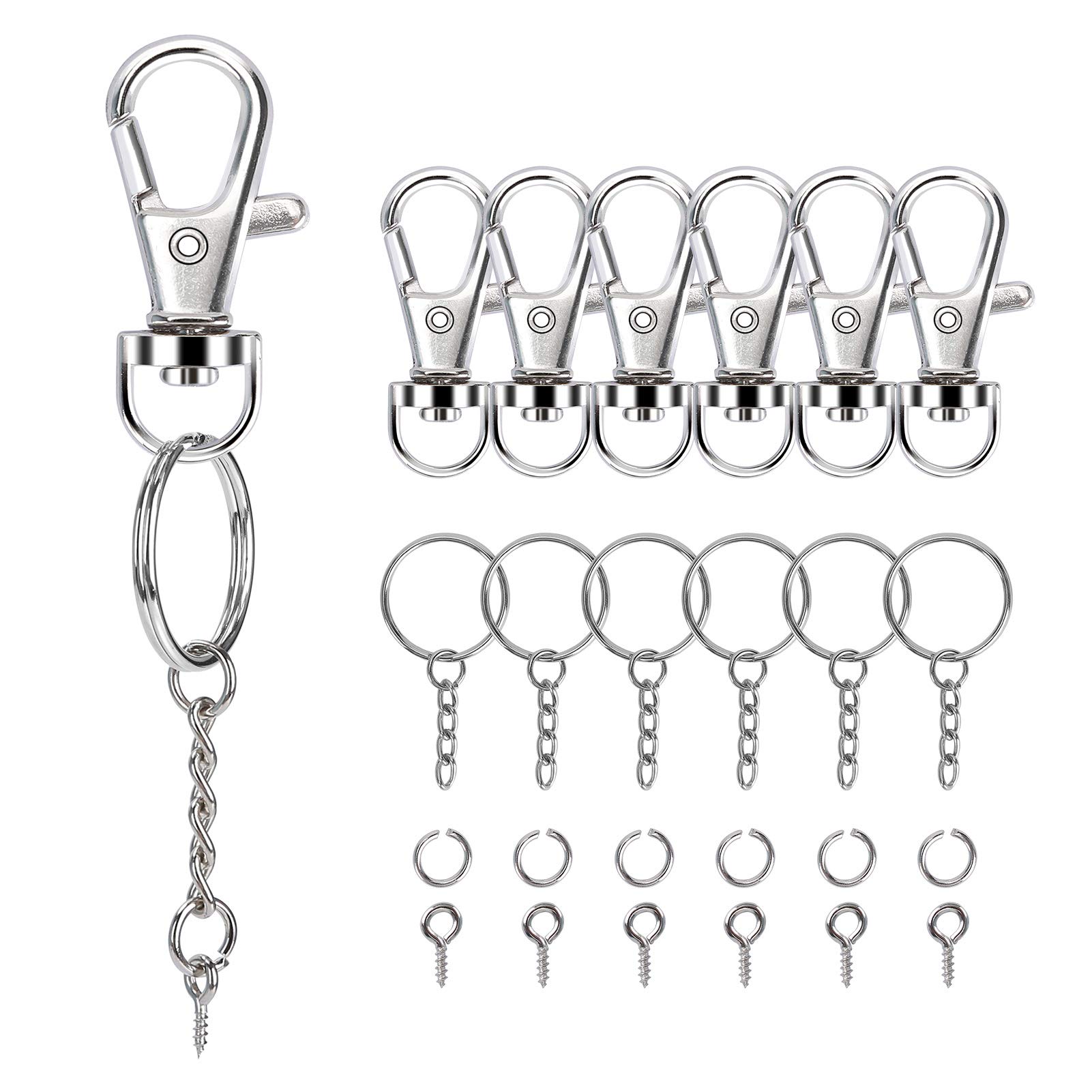 160PCS Swivel Snap Hook with Key Chain Rings Set- 40PCS Swivel Lobster Clasp, 40PCS Key Rings with Chain, 40pcs Jump Rings and 40pcs Screw Eye Pins for Keychain Lanyard, Crafts and Jewelry Making