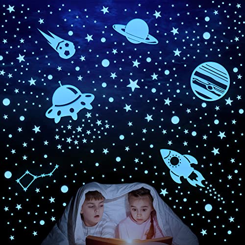 Glow in The Dark Stars for Ceiling, 621 Pcs 3D Glowing Wall Decor Stickers Starry Sky Shining Decoration Perfect for Kids Bedroom Bedding Room Gifts,Christmas Stocking Stuffers for Kids