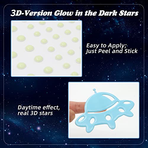 Glow in The Dark Stars for Ceiling, 621 Pcs 3D Glowing Wall Decor Stickers Starry Sky Shining Decoration Perfect for Kids Bedroom Bedding Room Gifts,Christmas Stocking Stuffers for Kids