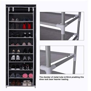 GREEF 10-Tier Large Shoe Rack with Dustproof Non Woven Fabric Cover Closet Shoe Storage Organizer Cabinet Shoe Tower for Entryway Bedroom Dorm Room Closet (Black)