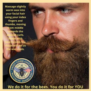 Sweet Comb Chicago Mustache & Beard Styling Wax, Medium Hold for Styling Men's Facial Hair, Great for Handlebar, Zappa, Beards to a Full, Square or even Short Box Style! Now with Tea Tree Oil!