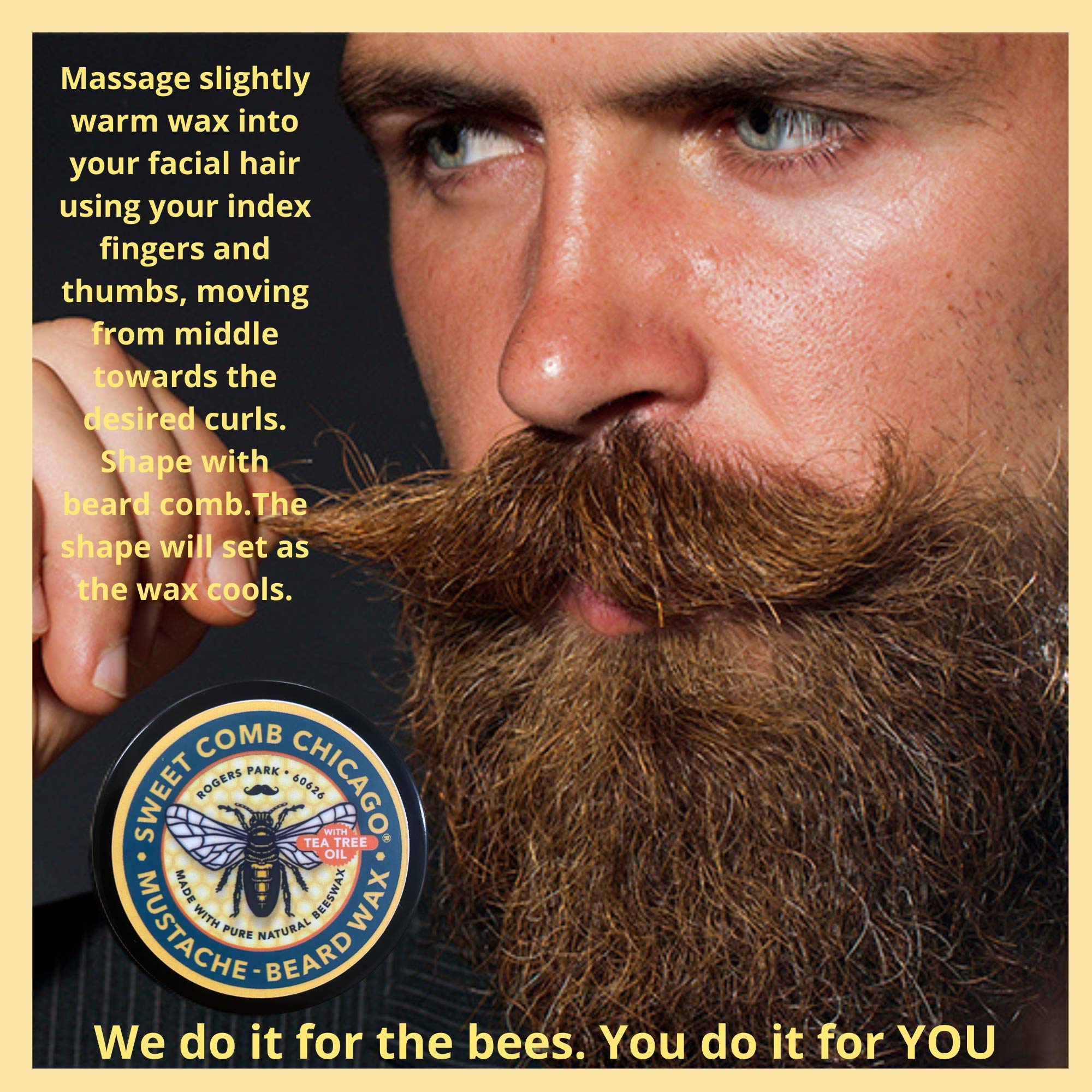 Sweet Comb Chicago Mustache & Beard Styling Wax, Medium Hold for Styling Men's Facial Hair, Great for Handlebar, Zappa, Beards to a Full, Square or even Short Box Style! Now with Tea Tree Oil!