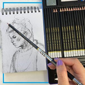 Bellofy Artist Drawing Set Sketching Drawing Kit -100 Sheet Sketchbook - Variety of Sketch/Charcoal Pencils Set for Drawing - Shading Pencils For Sketching from 3H-12B - 30 piece - Erasers & Sharpener