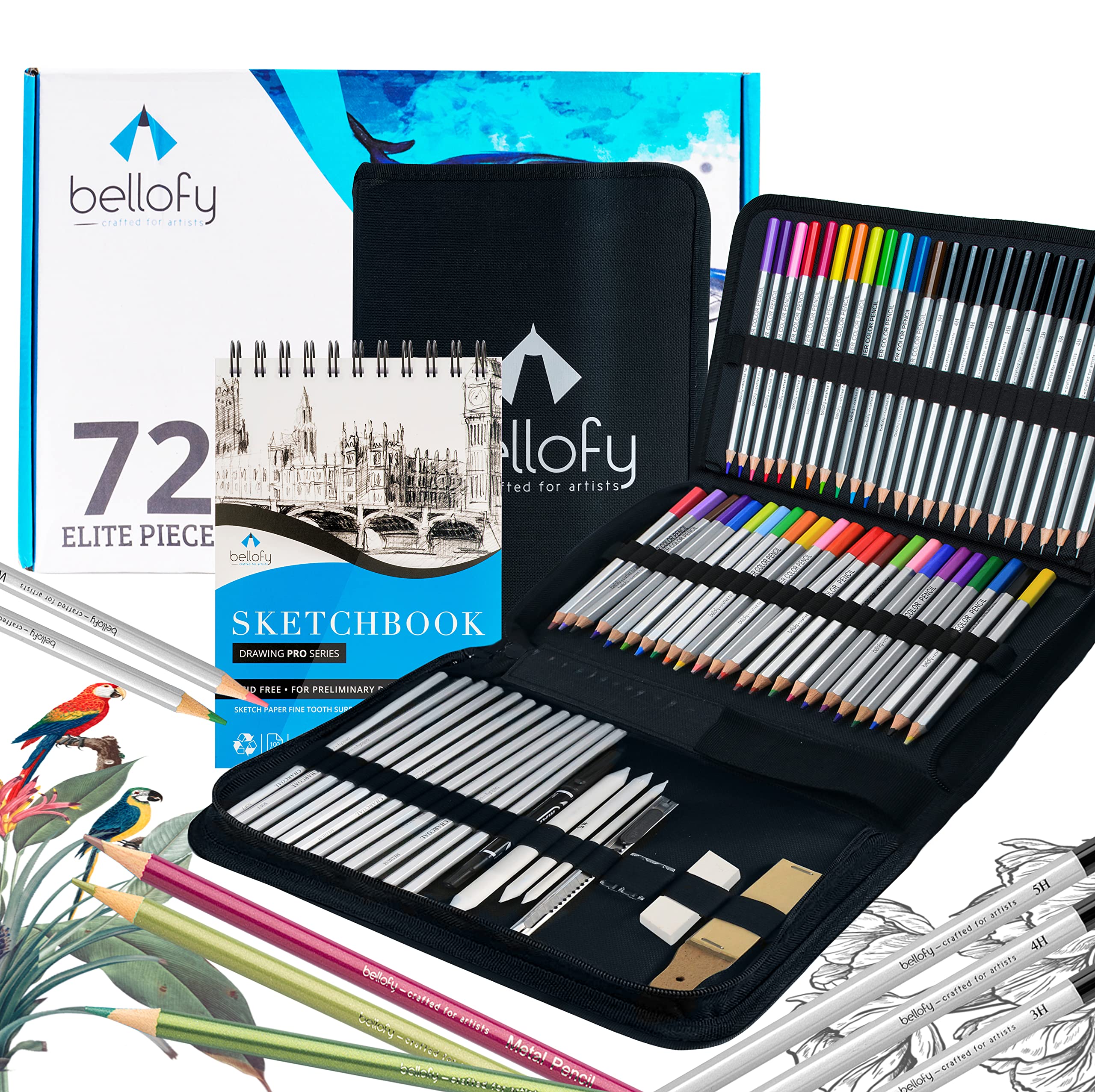 Bellofy 72 Pack Drawing Kit with 100 Sheets Drawing Pad | Art Supplies for Adults, Beginners & Kids | Art Set with All Necessary Drawing Supplies | Drawing kit for Kids 9-12 for Girls & Boys