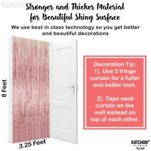 KatchOn, Iridescent Rose Gold Fringe Curtain - 3.2x8 Feet, Pack of 2 | Rose Gold Backdrop Curtain for Rose Gold Birthday Decorations | Irridescent Rose Gold Streamers | Bachelorette Party Decorations