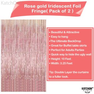 KatchOn, Iridescent Rose Gold Fringe Curtain - 3.2x8 Feet, Pack of 2 | Rose Gold Backdrop Curtain for Rose Gold Birthday Decorations | Irridescent Rose Gold Streamers | Bachelorette Party Decorations