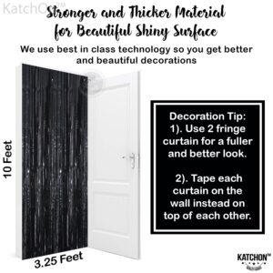 KatchOn XtraLarge Foil Black streamers - 3.2x10 Feet, Pack of 2 | Black Backdrop for Black Birthday Decorations | Black Backdrop Curtain, Black Fringe Backdrop for Graduation Decorations Class of 2024