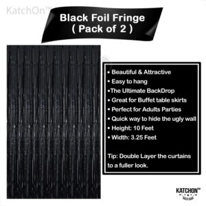 KatchOn XtraLarge Foil Black streamers - 3.2x10 Feet, Pack of 2 | Black Backdrop for Black Birthday Decorations | Black Backdrop Curtain, Black Fringe Backdrop for Graduation Decorations Class of 2024