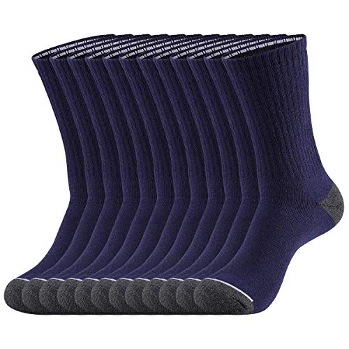 Heatuff 12 Pairs Men's Cotton Performance Athletic Crew Extra Heavy Cushion Socks