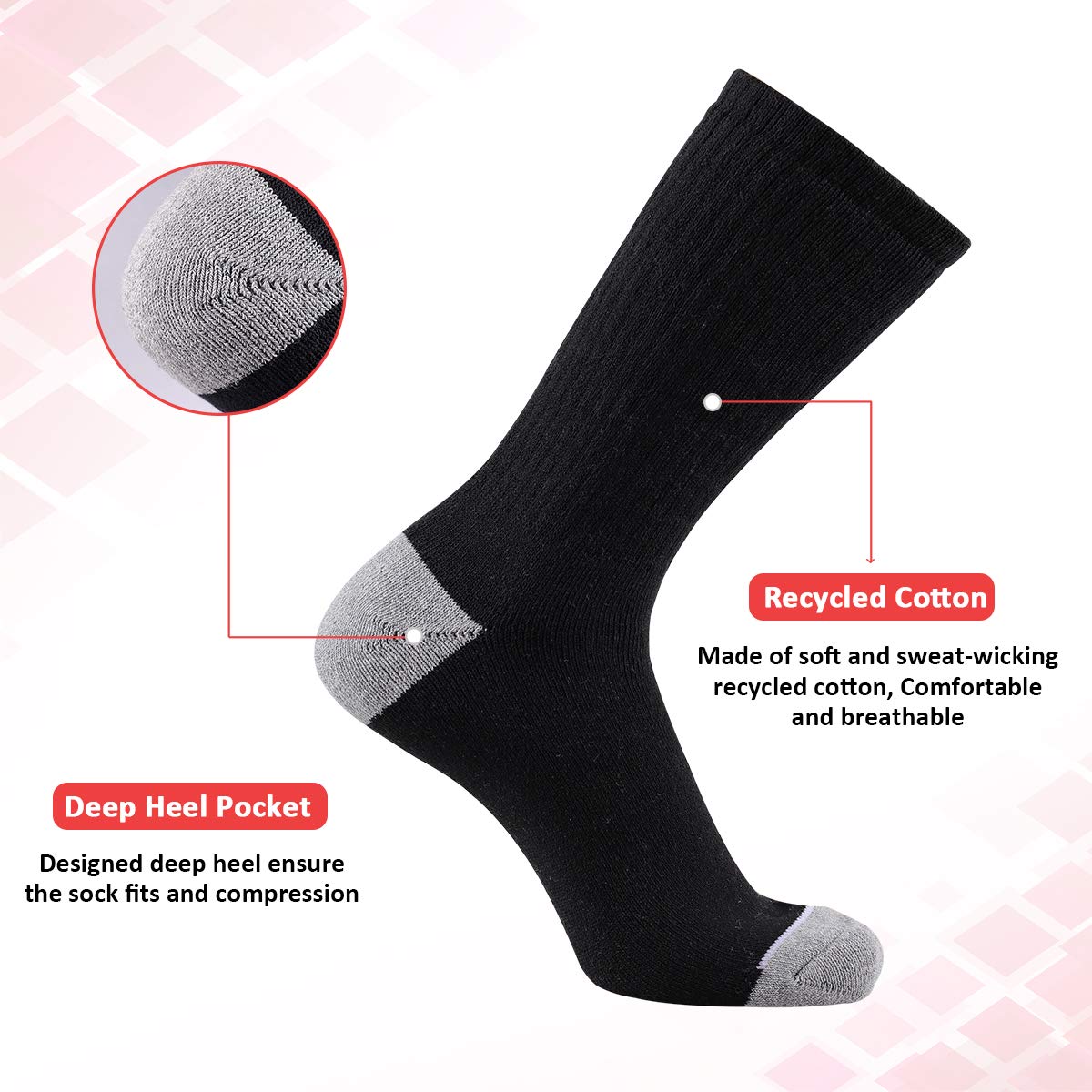 Heatuff 12 Pairs Men's Cotton Performance Athletic Crew Extra Heavy Cushion Socks