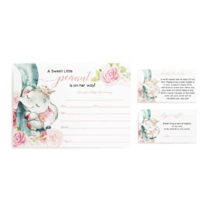 25 Pink Elephant Jungle Baby Shower Invitations and Envelopes (Large Size 5X7 INCHES), 25 Diaper Raffle Tickets, 25 Baby Shower Book Request Cards, Floral Elephant Animal Invites for Girl Baby Showers