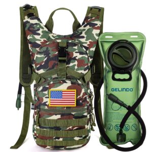 gelindo military tactical hydration backpack with 2l water bladder light weight, molle tactical assault pack for hiking biking running walking climbing outdoor travel