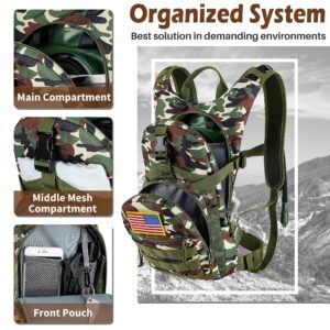 Gelindo Military Tactical Hydration Backpack with 2L Water Bladder Light Weight, MOLLE Tactical Assault Pack for Hiking Biking Running Walking Climbing Outdoor Travel