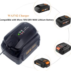 Yongcell WA3742 Charger Replacement for Worx WA3732 WA3875 Charger Compatible with Worx 18V 20V Lithium Power Share Battery WA3520 WA3525 WA3575 WA3578 WA3512.1