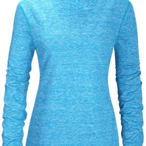 Fulbelle Thermal Fleece Lined Workout Warm Shirts Women, Mock Neck Thumb Holes Running Tops,Long Sleeve Ladies Exercise Athletic Running Gym Fitness Yoga Sweatshirts Winter Clothes Blue X-Large