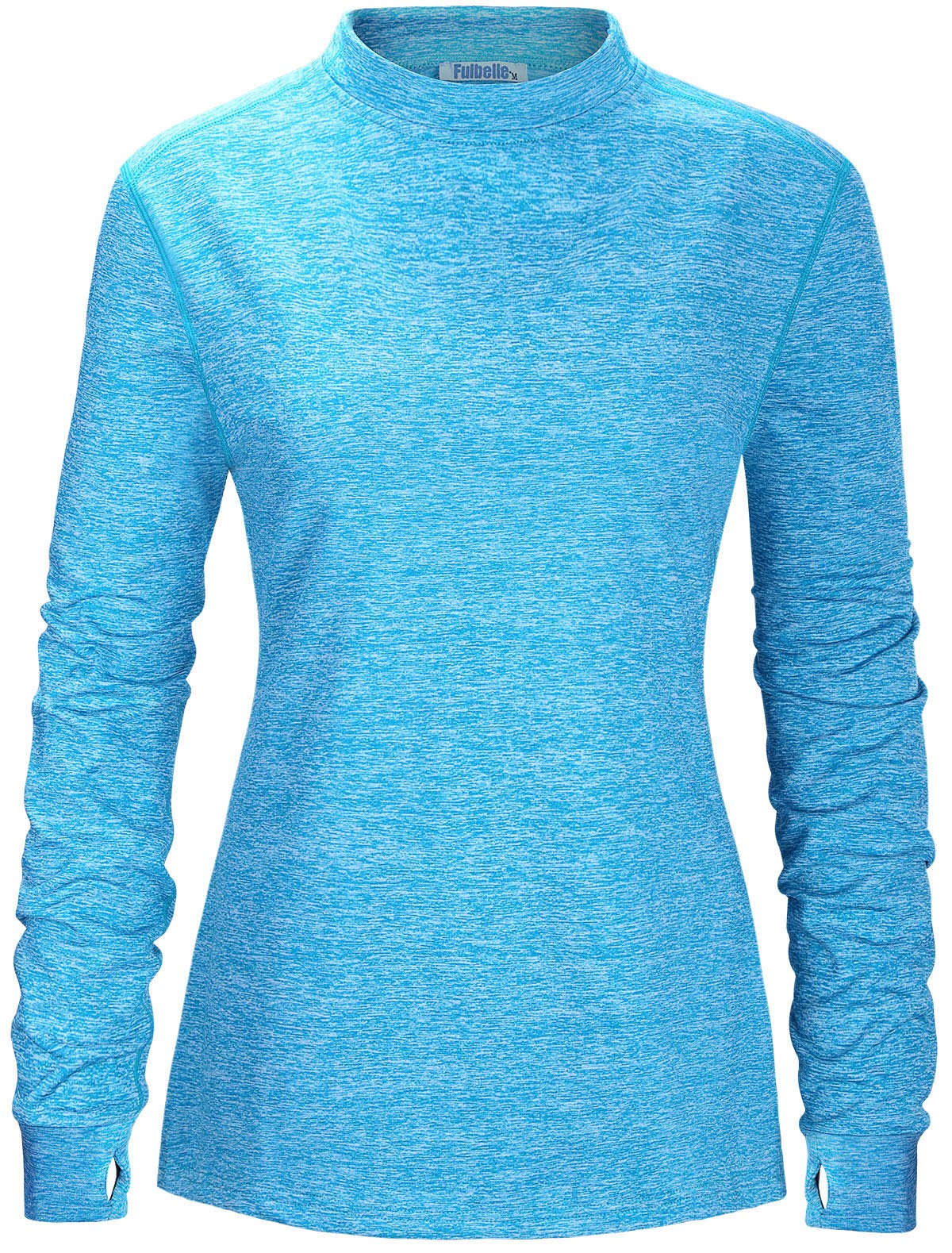 Fulbelle Thermal Fleece Lined Workout Warm Shirts Women, Mock Neck Thumb Holes Running Tops,Long Sleeve Ladies Exercise Athletic Running Gym Fitness Yoga Sweatshirts Winter Clothes Blue X-Large