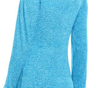 Fulbelle Thermal Fleece Lined Workout Warm Shirts Women, Mock Neck Thumb Holes Running Tops,Long Sleeve Ladies Exercise Athletic Running Gym Fitness Yoga Sweatshirts Winter Clothes Blue X-Large