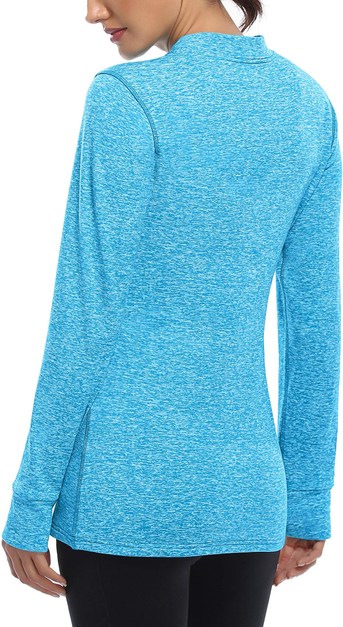 Fulbelle Thermal Fleece Lined Workout Warm Shirts Women, Mock Neck Thumb Holes Running Tops,Long Sleeve Ladies Exercise Athletic Running Gym Fitness Yoga Sweatshirts Winter Clothes Blue X-Large