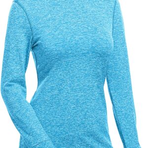 Fulbelle Thermal Fleece Lined Workout Warm Shirts Women, Mock Neck Thumb Holes Running Tops,Long Sleeve Ladies Exercise Athletic Running Gym Fitness Yoga Sweatshirts Winter Clothes Blue X-Large