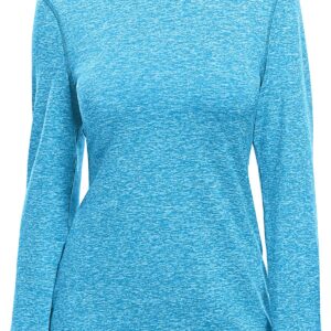 Fulbelle Thermal Fleece Lined Workout Warm Shirts Women, Mock Neck Thumb Holes Running Tops,Long Sleeve Ladies Exercise Athletic Running Gym Fitness Yoga Sweatshirts Winter Clothes Blue X-Large