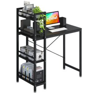 4nm 47" computer desk with 4-tier bookshelf, home office desk writing workstation study table multipurpose for small space work - rustic brown and black