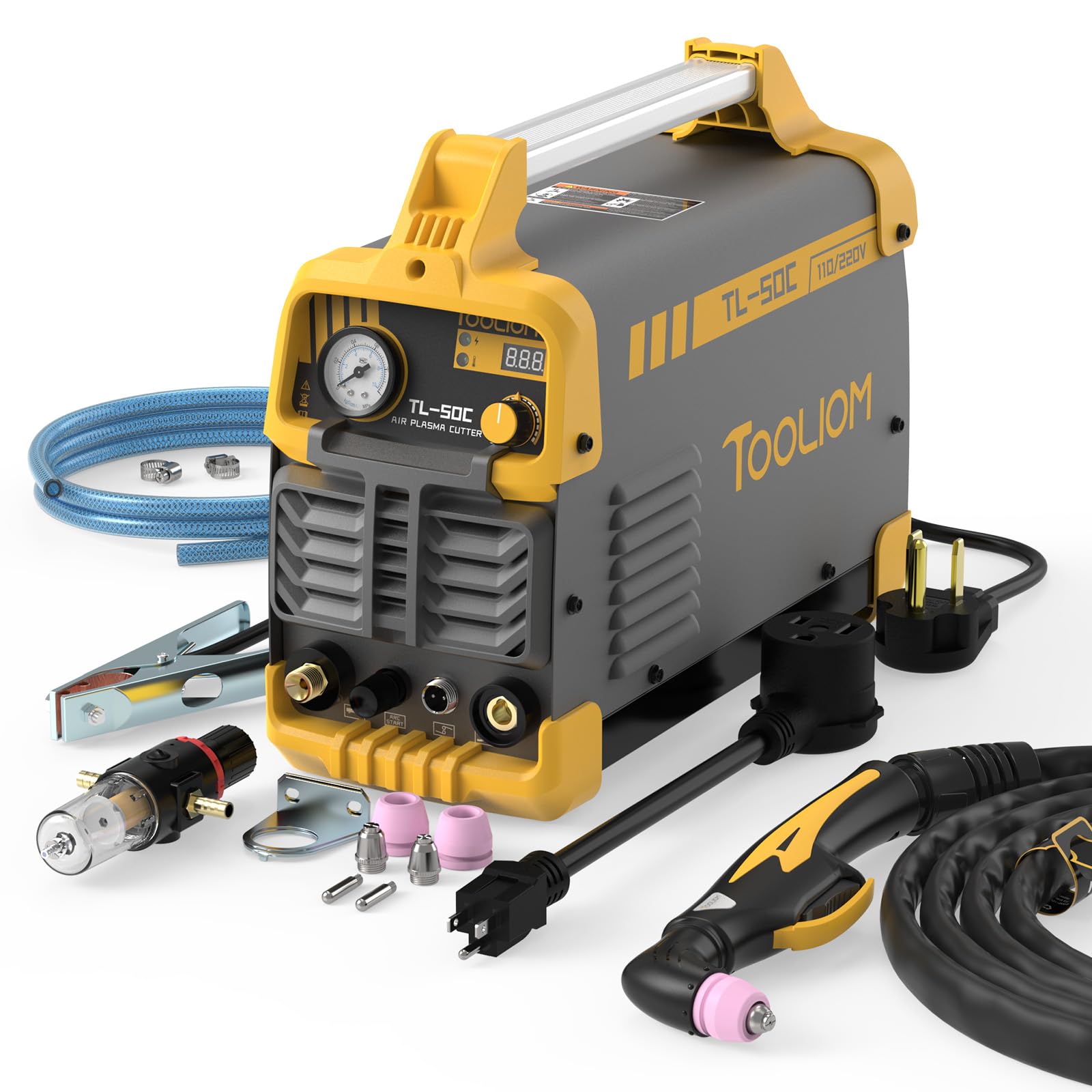 TOOLIOM 50A Non-Touch Pilot ARC Air Plasma Cutter Dual Voltage 110V/220V IGBT Inverter Metal Cutting Machine 1/2" Clean Cut