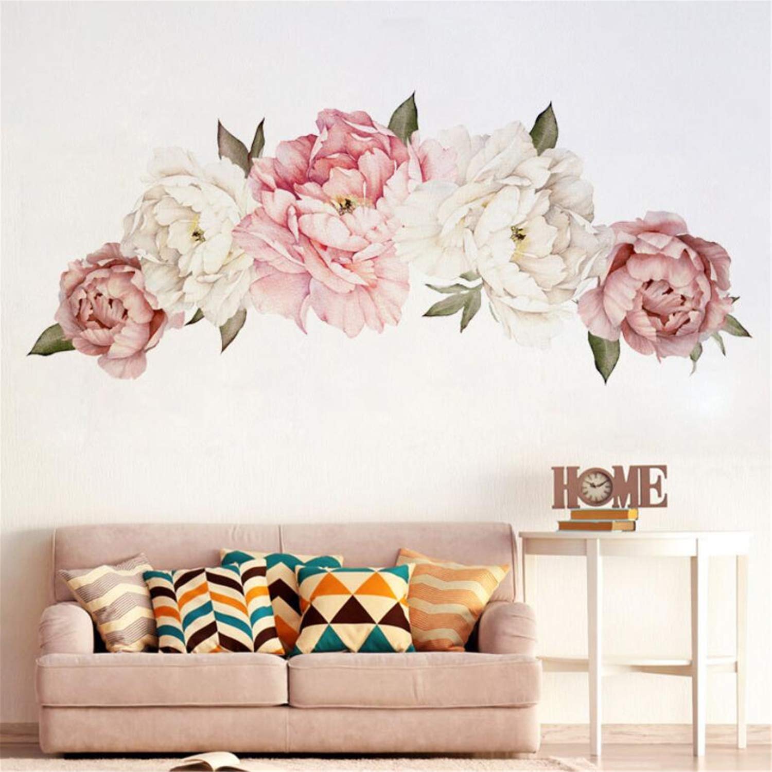 Prabahdak Pink Peony Floral Wall Sticker (3#Peony) PVC, Waterproof, Removable, Reusable, Indoor Decoration, for Girls Living Room Nursery Decor