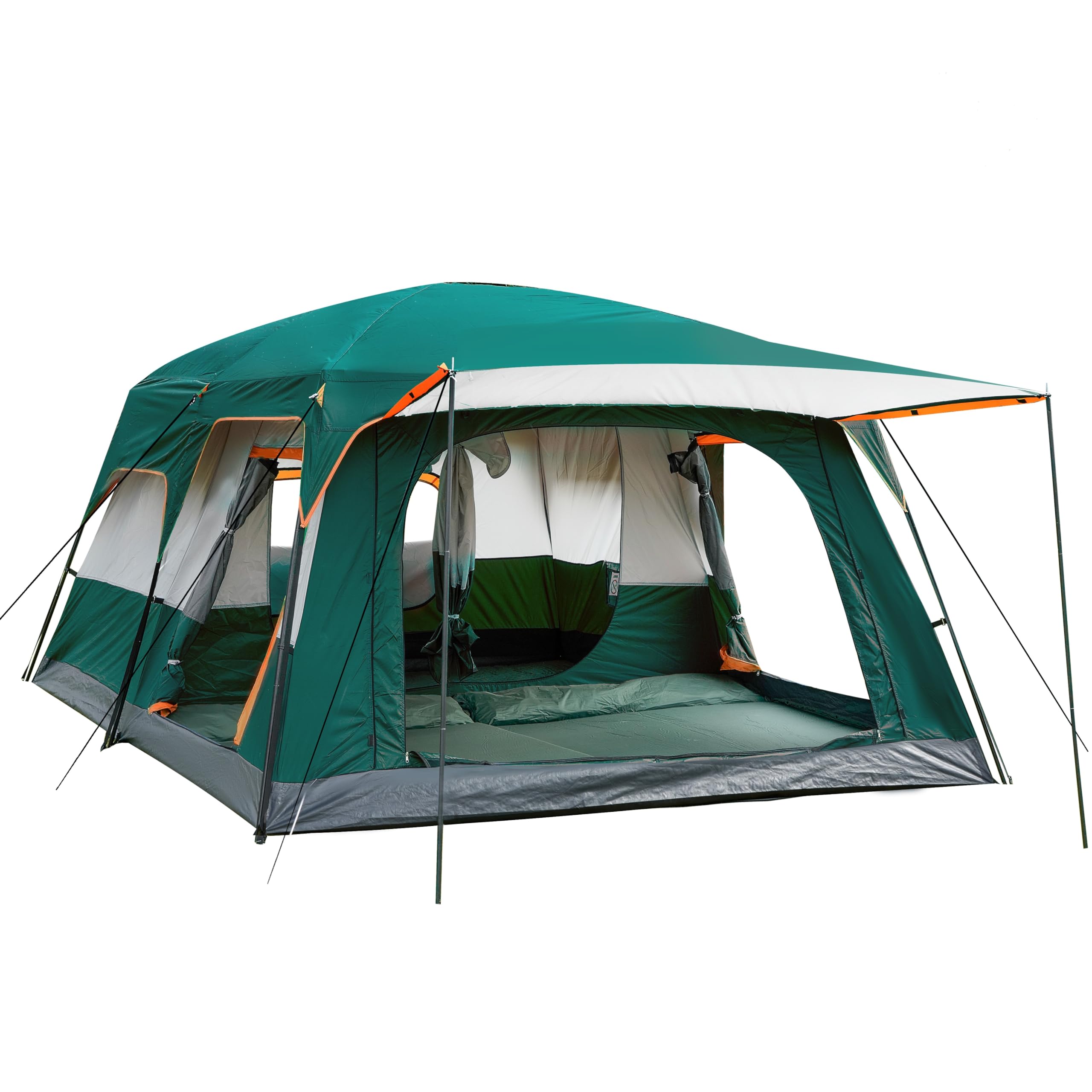 KTT Extra Large Tent 10-12 Person(B),Family Cabin Tents,2 Rooms,Straight Wall,3 Doors and 3 Windows with Mesh,Waterproof,Double Layer,Big Tent for Outdoor,Picnic,Camping,Family Gathering(Green)