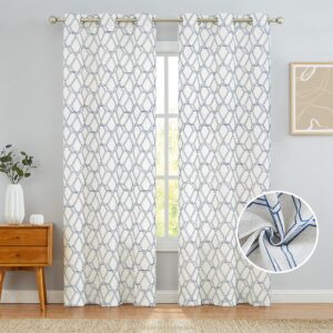 west lake boho geometric semi sheer curtain panels 84 inch blue beige natural bohemia geometric embroidery contemporary lattice grommet farmhouse window treatment drapes living room bedroom 40”x84”x2