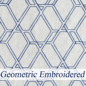 WEST LAKE Boho Geometric Semi Sheer Curtain Panels 84 Inch Blue Beige Natural Bohemia Geometric Embroidery Contemporary Lattice Grommet Farmhouse Window Treatment Drapes Living Room Bedroom 40”x84”x2