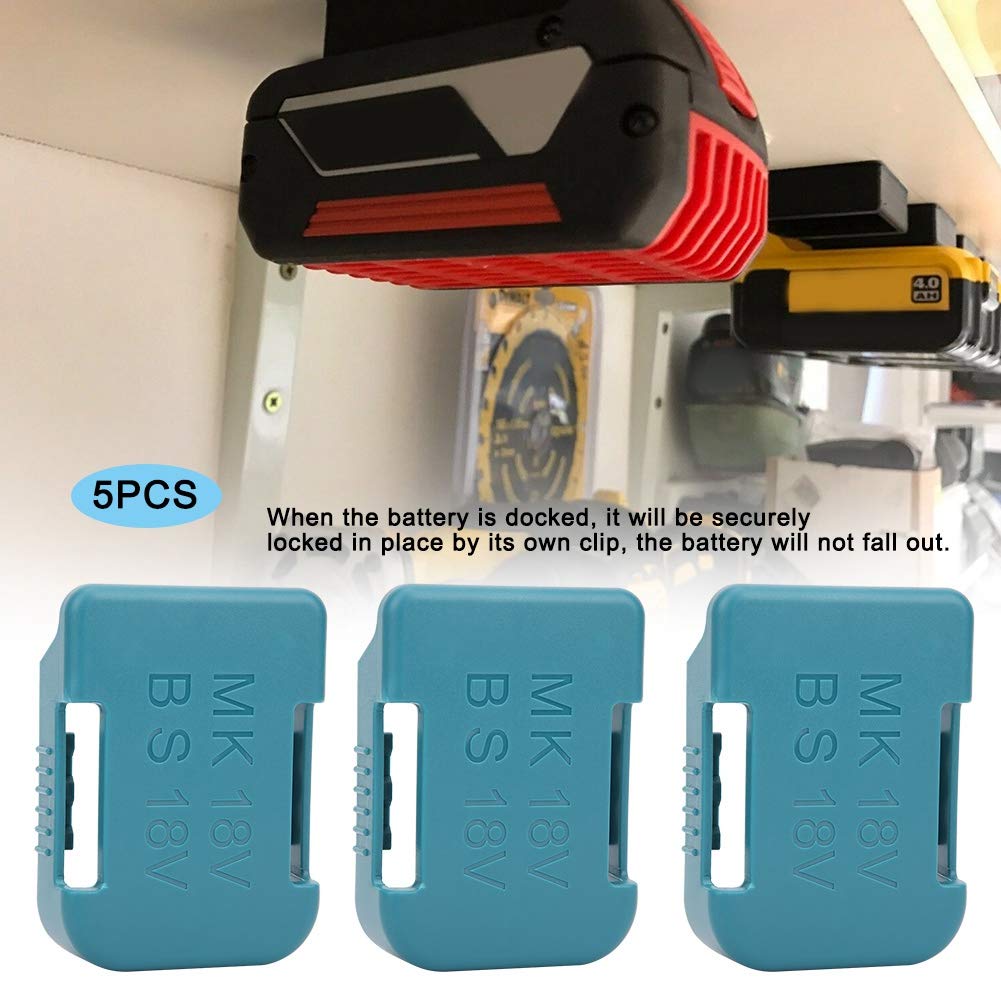 Walfront 5Pcs Battery Storage Rack Battery Holder Case for 18V Fixing Devices(Cyan)