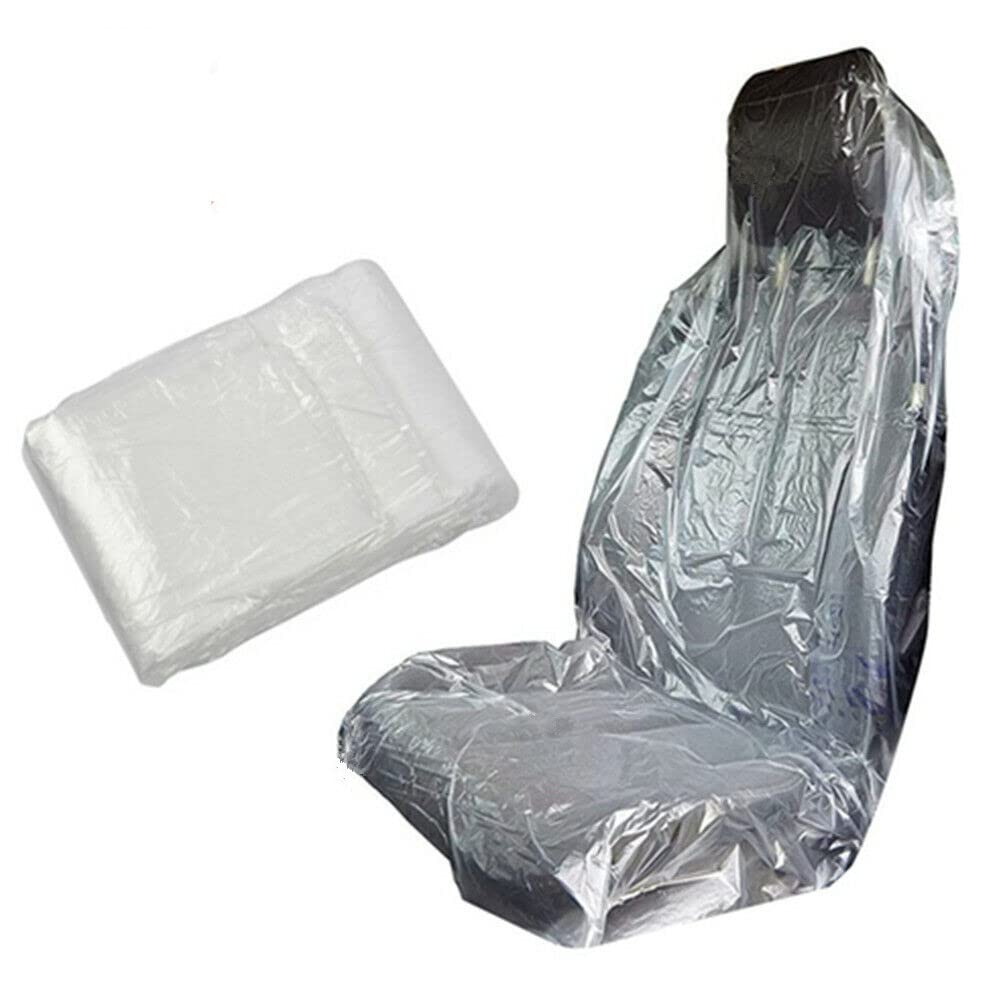 HappyBeeYo 100PCS Universal Car Disposable Plastic Seat Cover 3.2 Pounds,Mechanic Valet Clear Protective Films Waterproof Oil-Proof Dust-Proof 59"x 31.5"