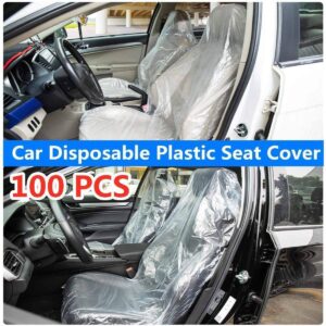 HappyBeeYo 100PCS Universal Car Disposable Plastic Seat Cover 3.2 Pounds,Mechanic Valet Clear Protective Films Waterproof Oil-Proof Dust-Proof 59"x 31.5"