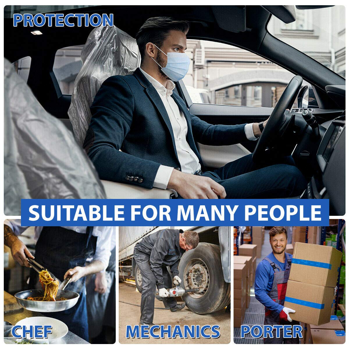 HappyBeeYo 100PCS Universal Car Disposable Plastic Seat Cover 3.2 Pounds,Mechanic Valet Clear Protective Films Waterproof Oil-Proof Dust-Proof 59"x 31.5"