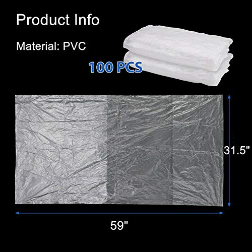 HappyBeeYo 100PCS Universal Car Disposable Plastic Seat Cover 3.2 Pounds,Mechanic Valet Clear Protective Films Waterproof Oil-Proof Dust-Proof 59"x 31.5"