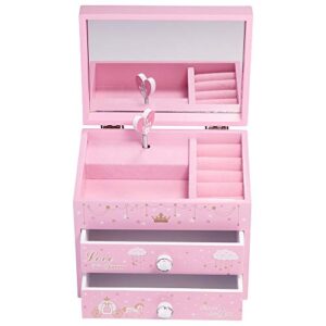 BEAUDORA Jewelry Music Box Wooden Pink Princess Dream Castle Storage Organizer Chest Girls Gift For Alice Melody