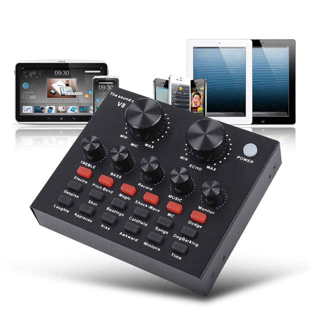 V8-Live Sound Card, USB External V8 Karaoke Recording Mobile Audio Mixer, Audio Live Broadcast KTV Sound Card for Live Broadcast, K Songs, Recording, Voice Chatting