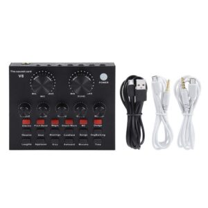 V8-Live Sound Card, USB External V8 Karaoke Recording Mobile Audio Mixer, Audio Live Broadcast KTV Sound Card for Live Broadcast, K Songs, Recording, Voice Chatting