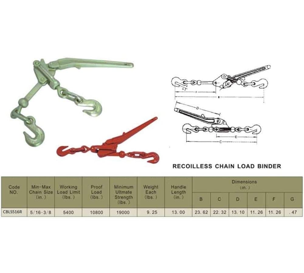 Mytee Products (4 Pack Recoil-Less Safety G70 Chain Lever Snap Binder 5/16" - 3/8" 5400 WLL Flatbed