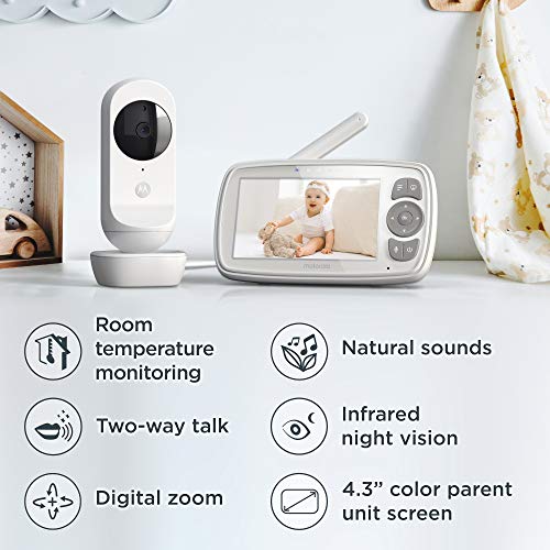 Motorola EASE34 Video Baby Monitor - 4.3-Inch Color Display Parent Unit, 2-Way Talk Audio, 5 Lullabies -Infrared Night Vision, Room Temperature Monitoring, Digital Zoom, 1000ft Long Range