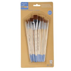 brushes 12 pack: necessities brown synthetic flat & round by artist's loft