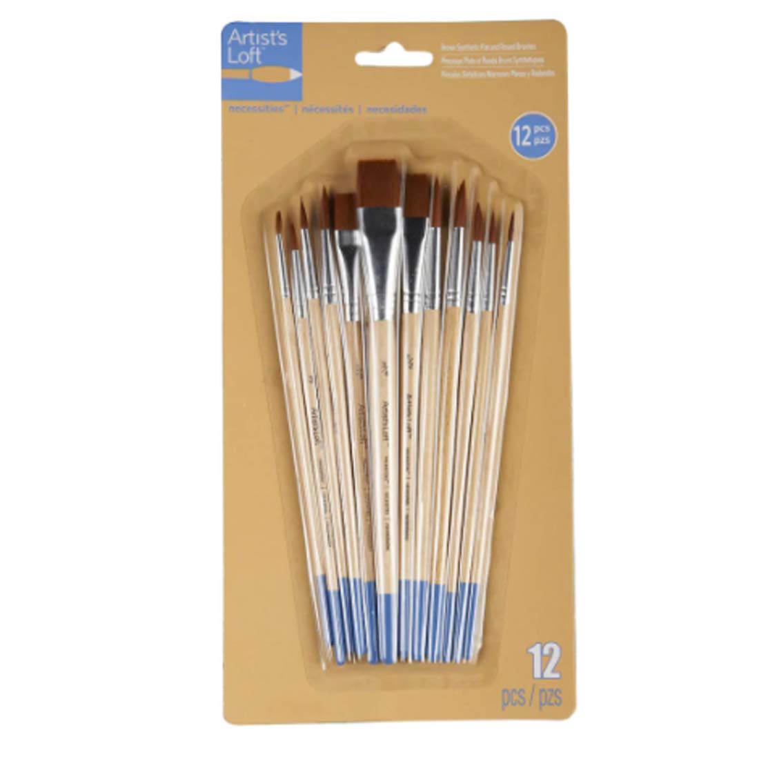 Brushes 12 Pack: Necessities Brown Synthetic Flat & Round by Artist's Loft