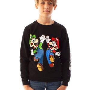 Super Mario Sweatshirt Luigi Character Gamers Black Long Sleeve Kids Boys Jumper 11-12 Years