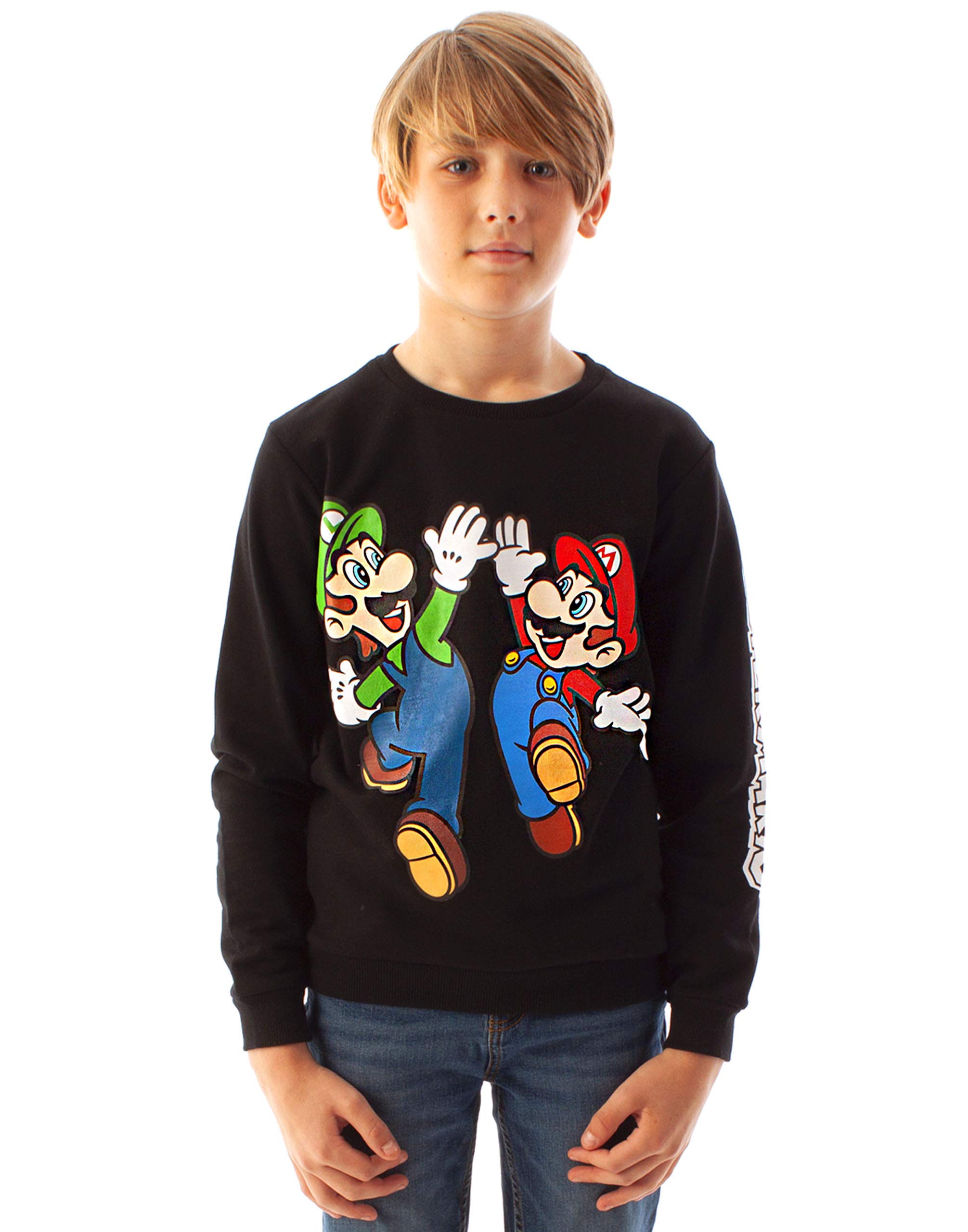 Super Mario Sweatshirt Luigi Character Gamers Black Long Sleeve Kids Boys Jumper 11-12 Years