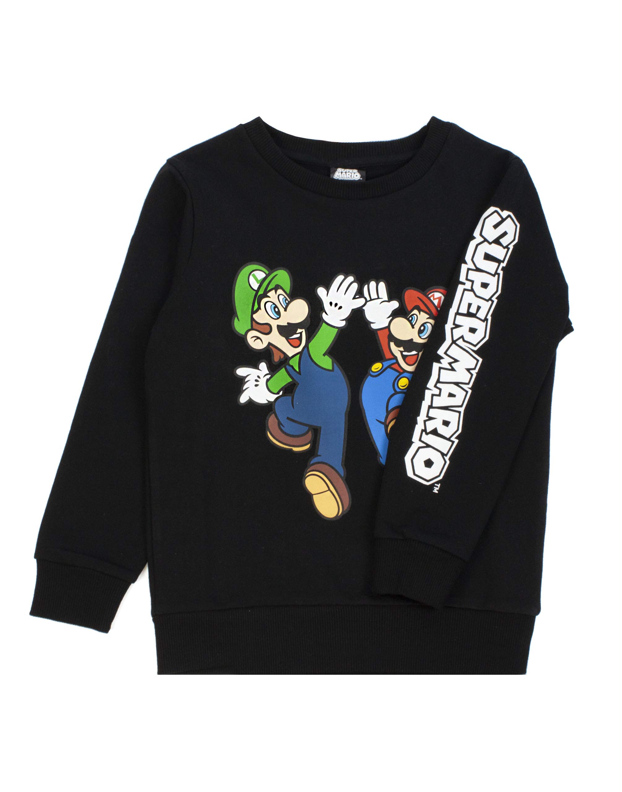 Super Mario Sweatshirt Luigi Character Gamers Black Long Sleeve Kids Boys Jumper 11-12 Years