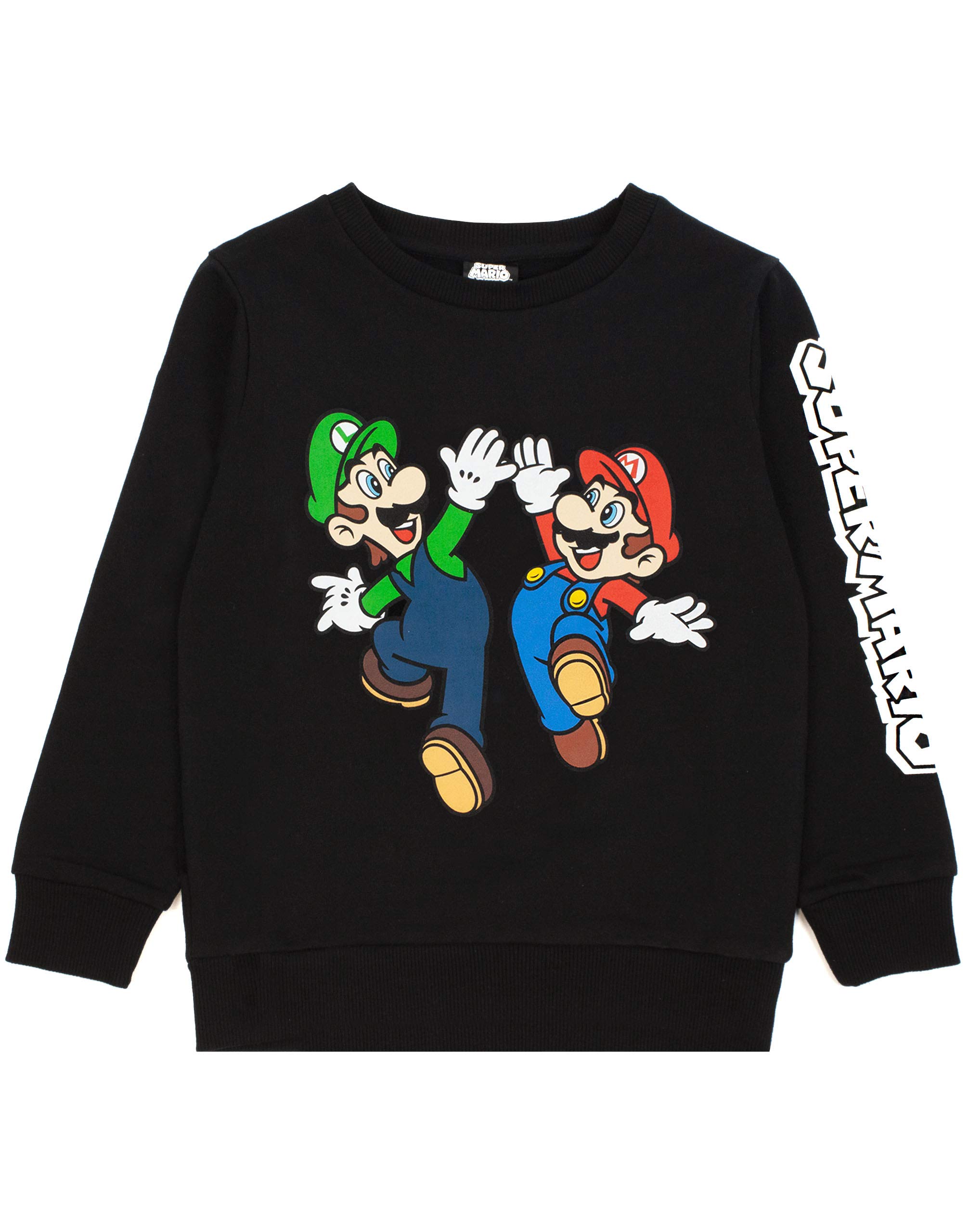 Super Mario Sweatshirt Luigi Character Gamers Black Long Sleeve Kids Boys Jumper 11-12 Years