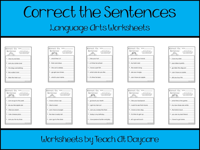 Printable Correct the Sentences Worksheets