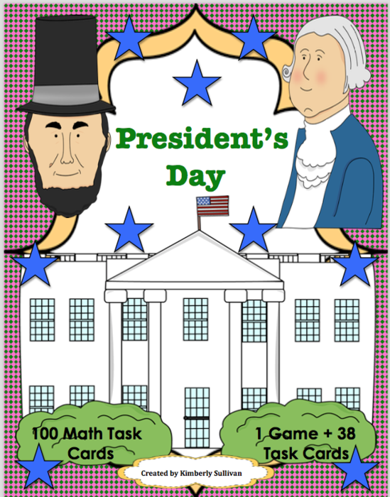 PRESIDENTS DAY MATH 138 Task Cards Common Core and Game!