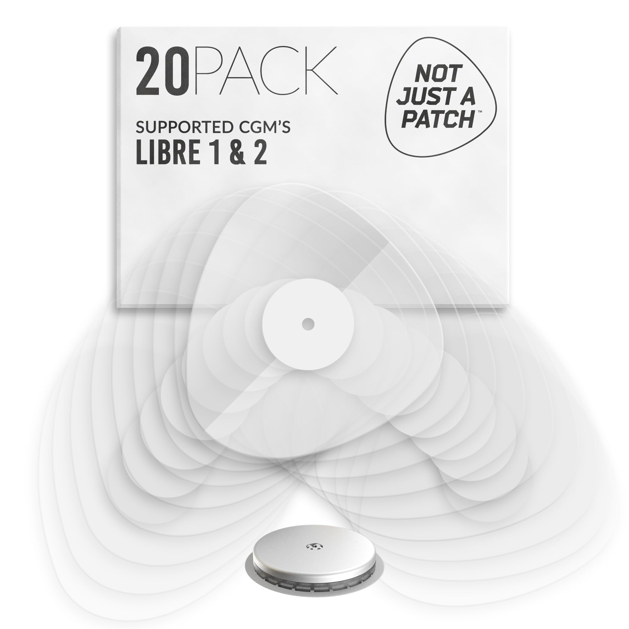 Not Just A Patch Freestyle Libre 2 Sensor Covers (20 Pack) CGM Sensor Patches for Freestyle Libre 2 - Transparent Clear Water Resistant & Durable - Pre-Cut Freestyle Libre 2 Sensor Covers